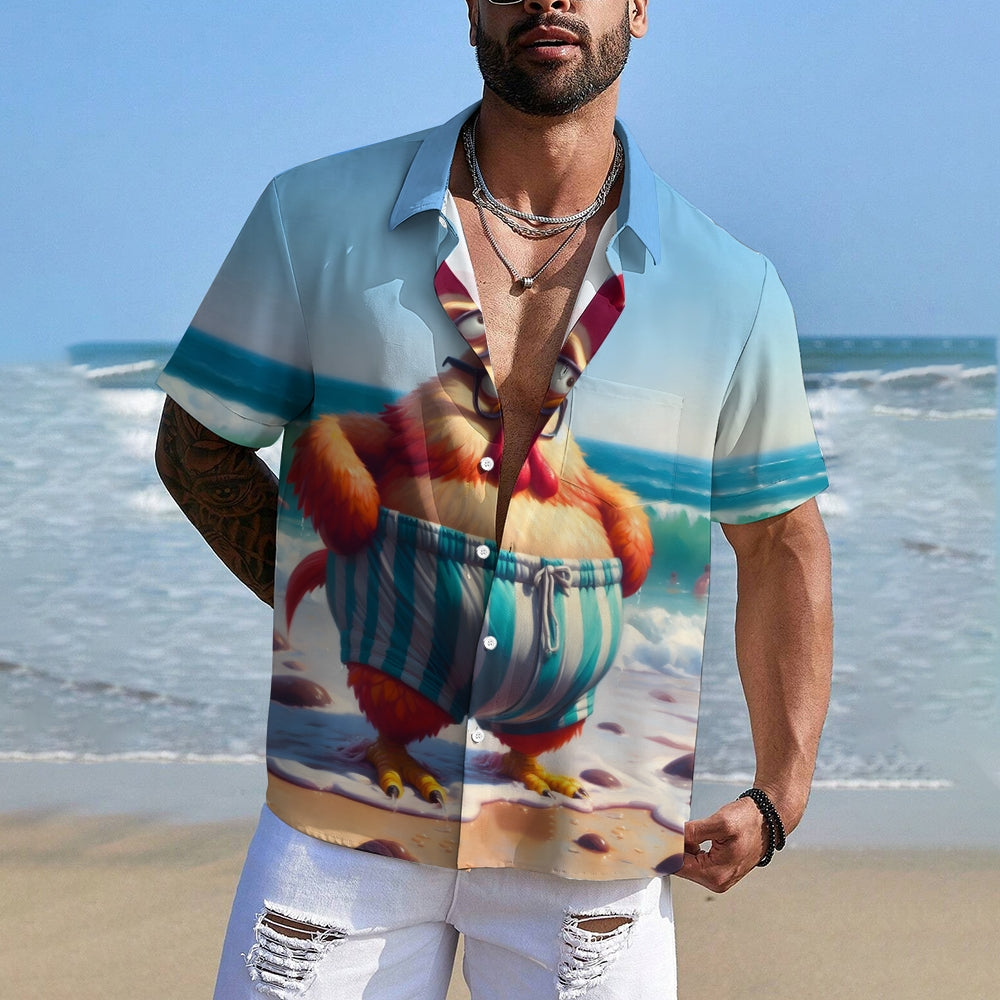 Men's Hawaiian Rooster Casual Short Sleeve Shirt 2409002766