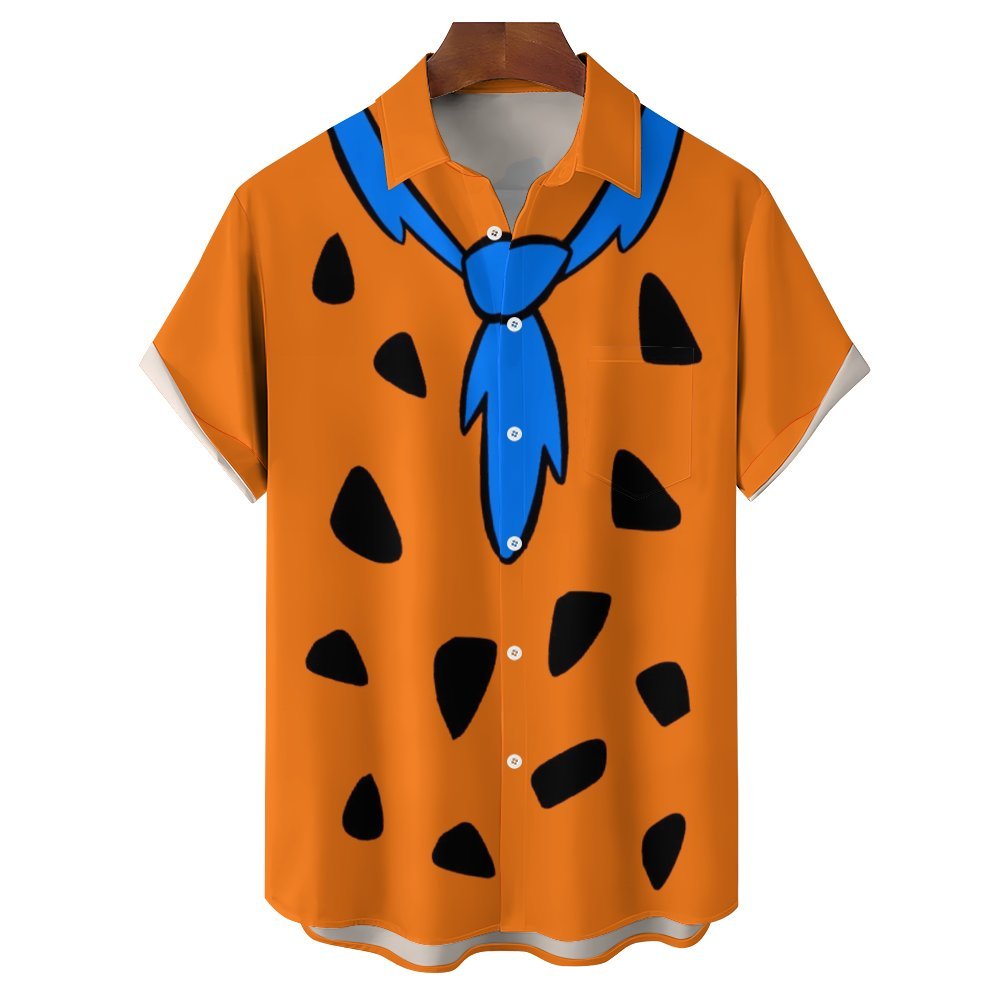 Men's Polka Dot Orange Casual Short Sleeve Shirt 2304102942