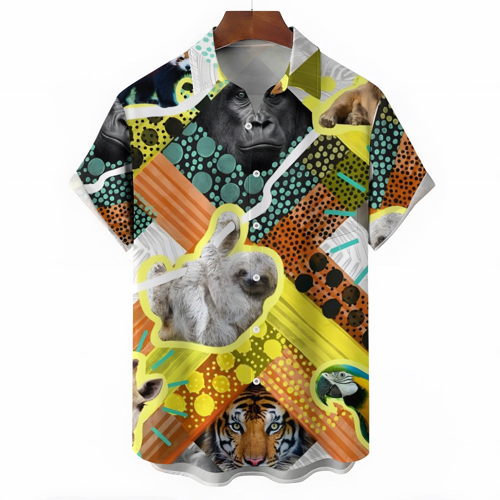 Animal Geometric Prints Casual Short Sleeve Shirt 2412001298