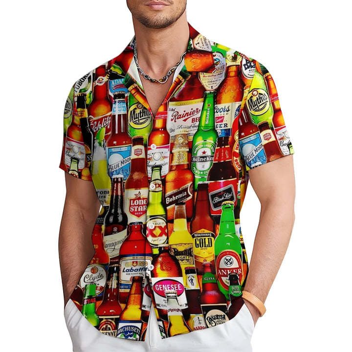 Beer Print Casual Oversized Short Sleeve Shirt 2407003567