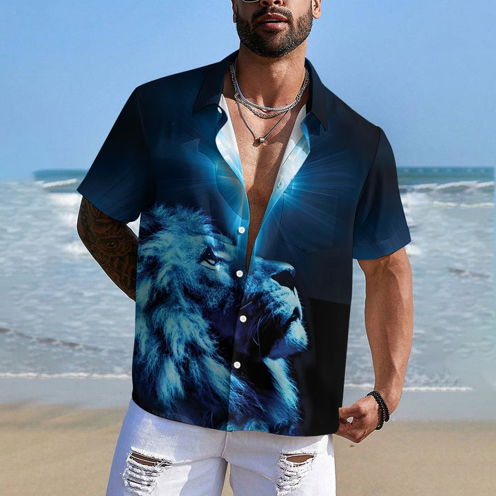 Christian Cross Lion Print Short Sleeve Shirt 2411011903