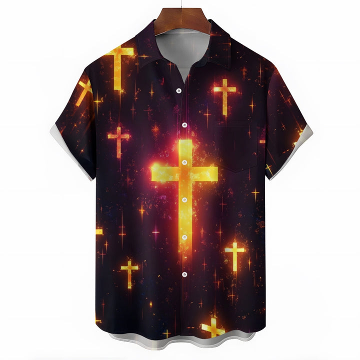 Easter Cross Print Casual Short Sleeve Shirt 2412008955