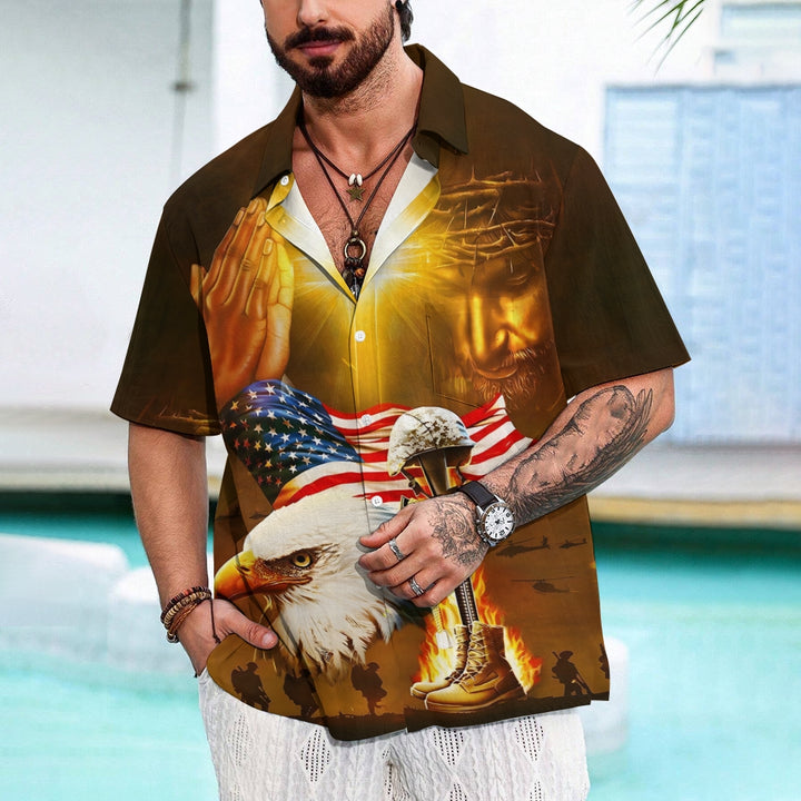 Christian Patriotic Military Print Short Sleeve Shirt 2411004029