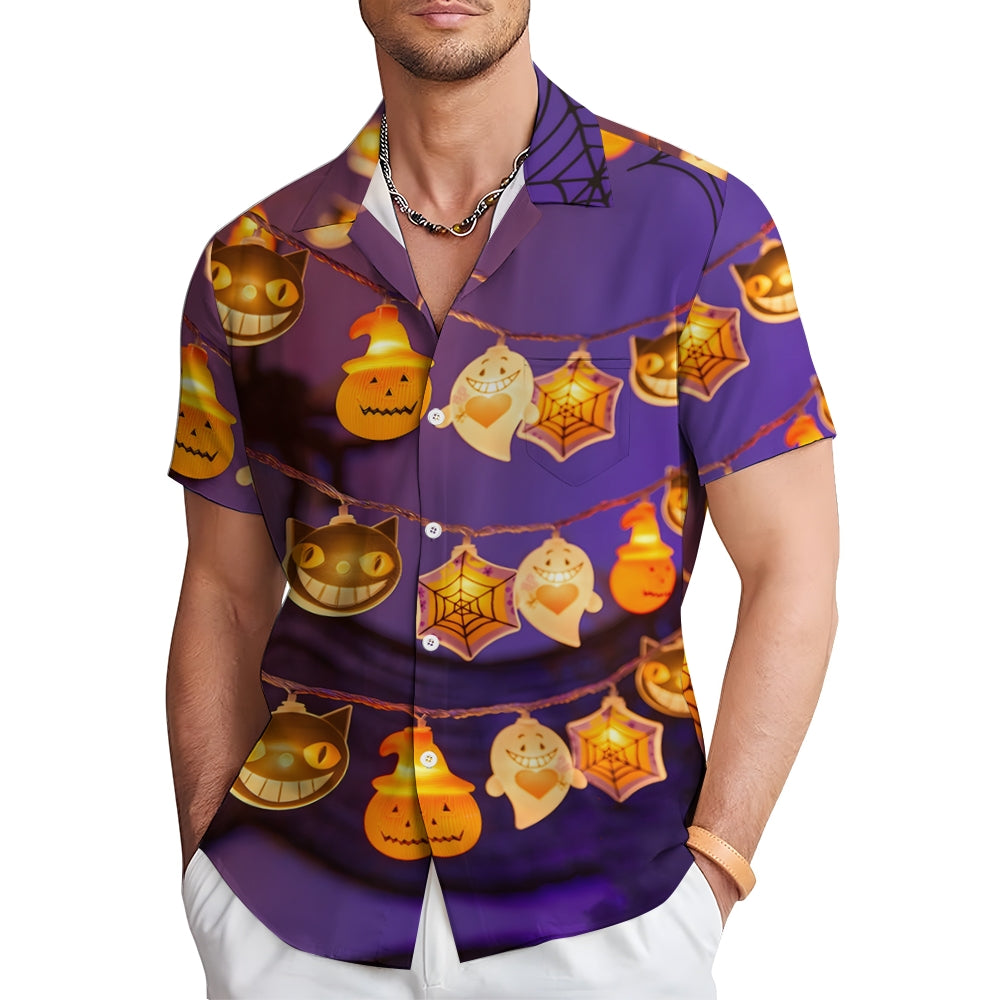 Halloween Pumpkin Lights Casual Short Sleeve Shirt 2409006129