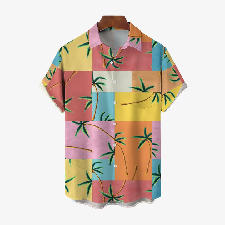 Geometric Colorful Mosaic Coconut Tree Short Sleeve Shirt 2410002372