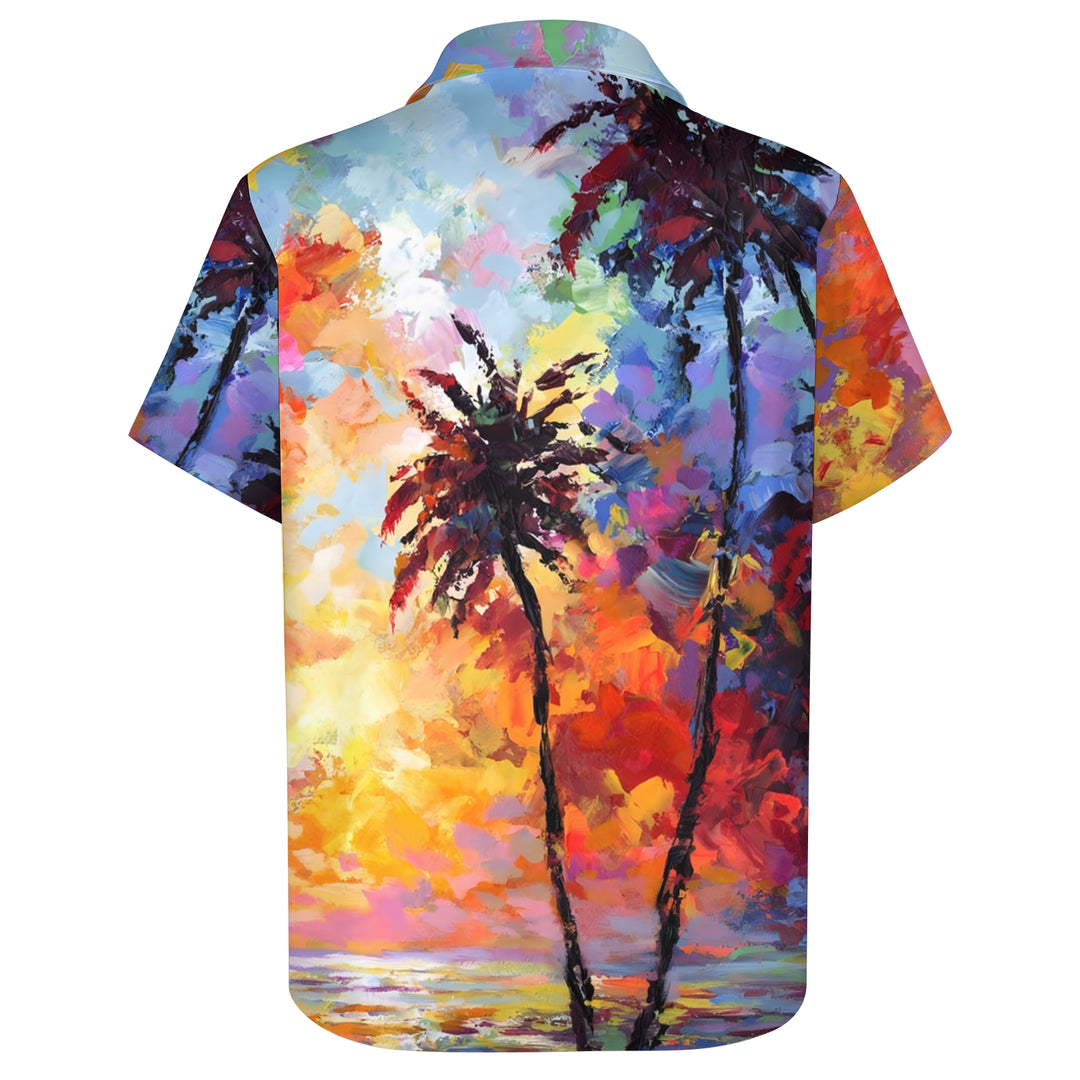 Hawaiian Coconut Tree Oil Painting Art Print Short Sleeve Shirt 2404001791