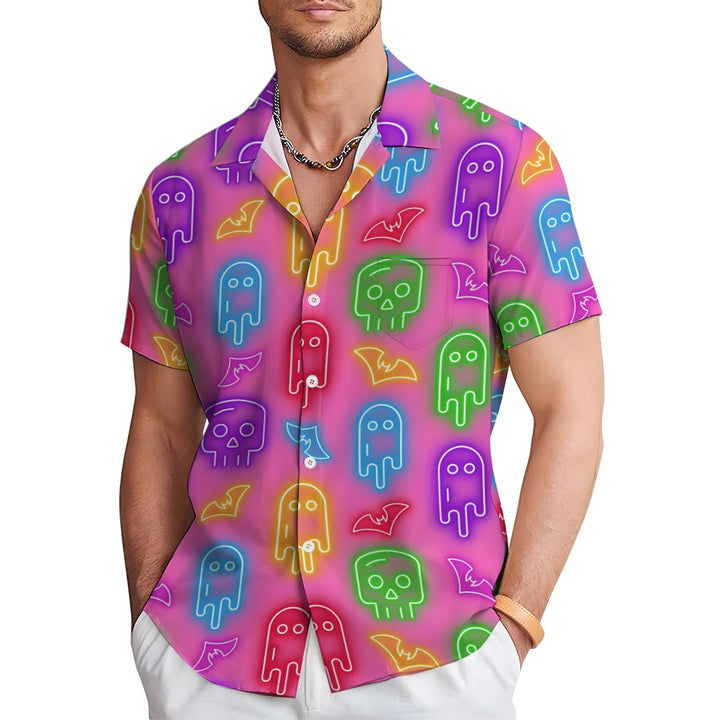 Halloween Neon Ghost Casual Large Size Short Sleeve Shirt 2407005437