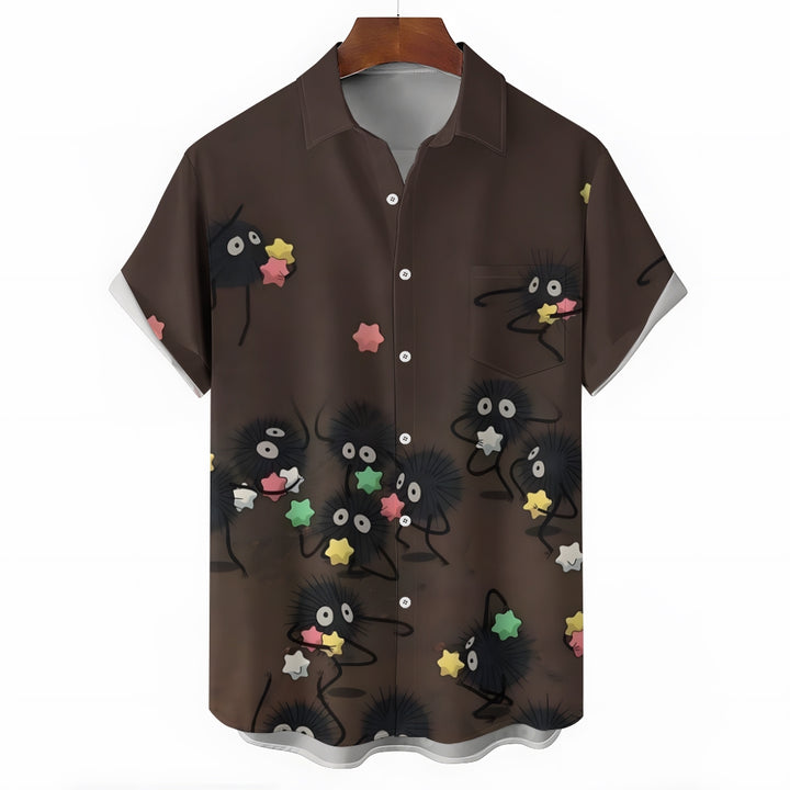 Cartoon Coal Briquettes Print Casual Short Sleeve Shirt 2408008992