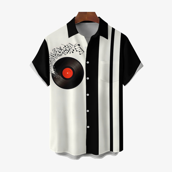 Men'Music Vinyl Record Print Plus Size Bowling Shirt Short Sleeve Shirt 2404000647
