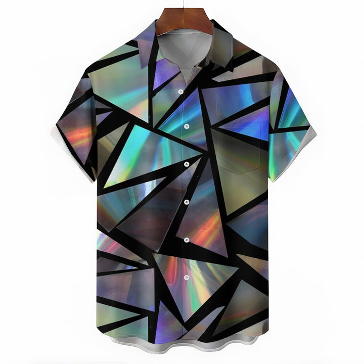 Triangle Color Reflective Print Chest Pocket Short Sleeve Shirt 2411005864