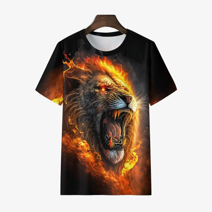 Fierce Flame Lion Printed Casual Short Sleeve T-shirt 2408006919