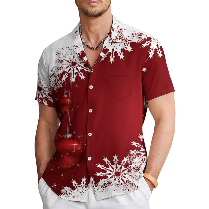 Men's Christmas Trendy Snowflake Graphic Print Short Sleeve Shirt