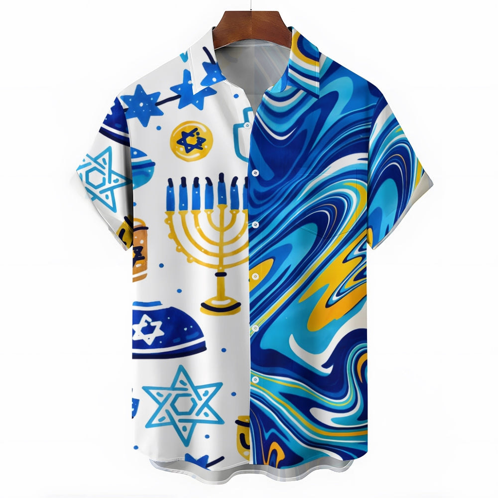 Men's Hanukkah Menorah Print Short Sleeve Shirt 2412007312