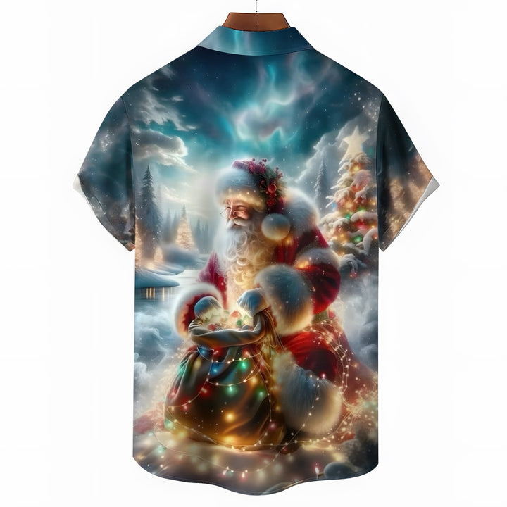 Christmas Santa Claus Colorful Light String Short Sleeve Shirt 2411003288