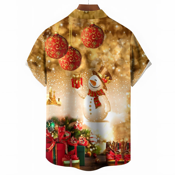 Christmas Snowman Gift Chest Pocket Short Sleeve Shirt 2411005870