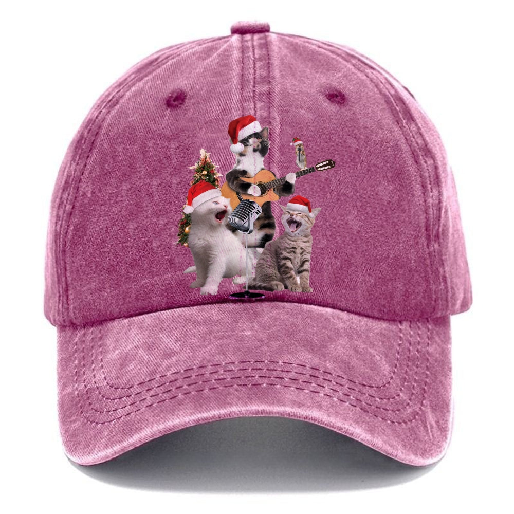 Unisex Vintage Casual Christmas Cat Print Washed Cap