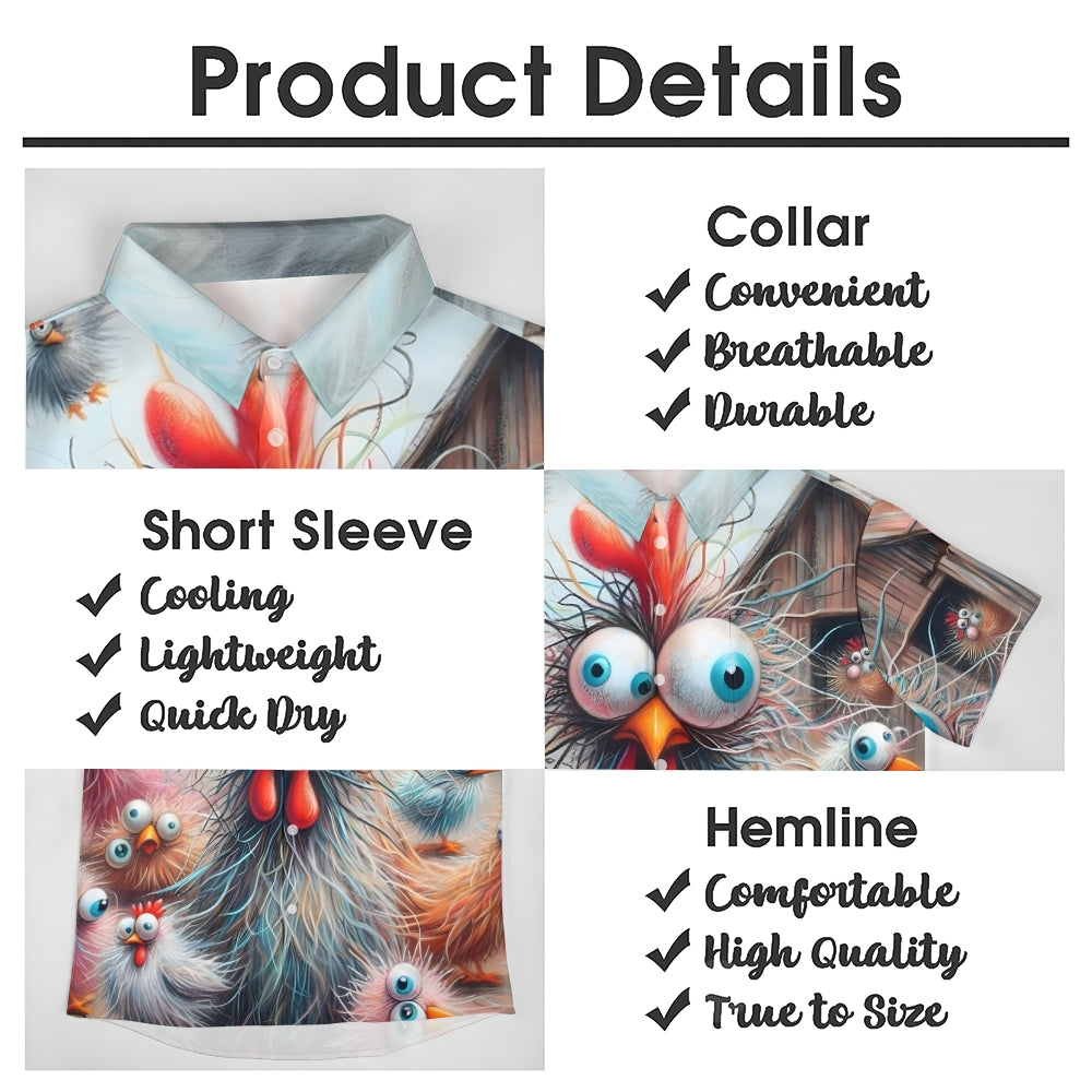 Scribbled Funny Chicken Casual Large Size Short Sleeve Shirt 2407001424