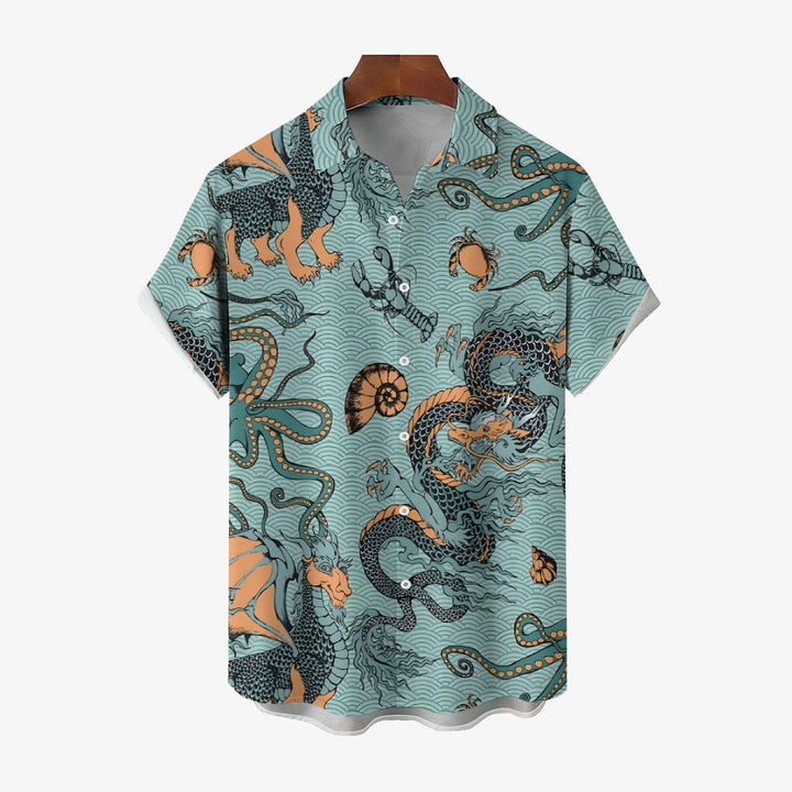 Mythical Beasts And Marine Life Prints Short Sleeve Shirt 2410006997