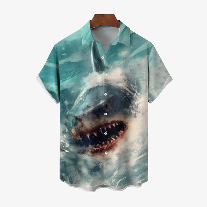 Men's Ocean Shark Casual Short Sleeve Shirt 2410004964