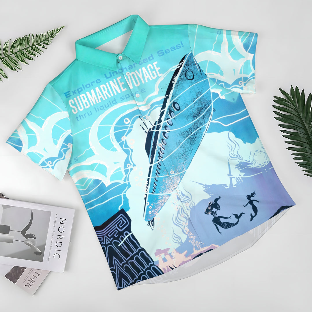 Men's Ocean Submarine Print Casual Short Sleeve Shirt 2403000527