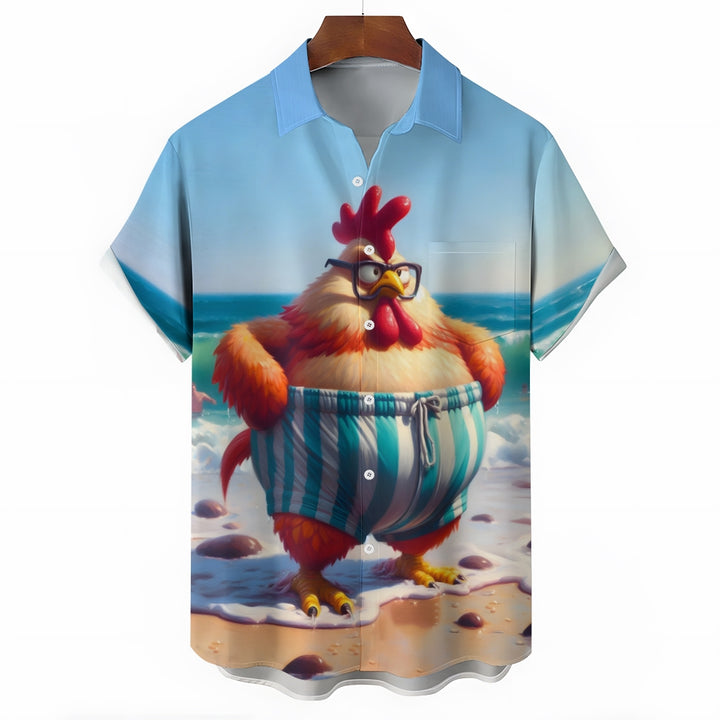 Men's Hawaiian Rooster Casual Short Sleeve Shirt 2409002766