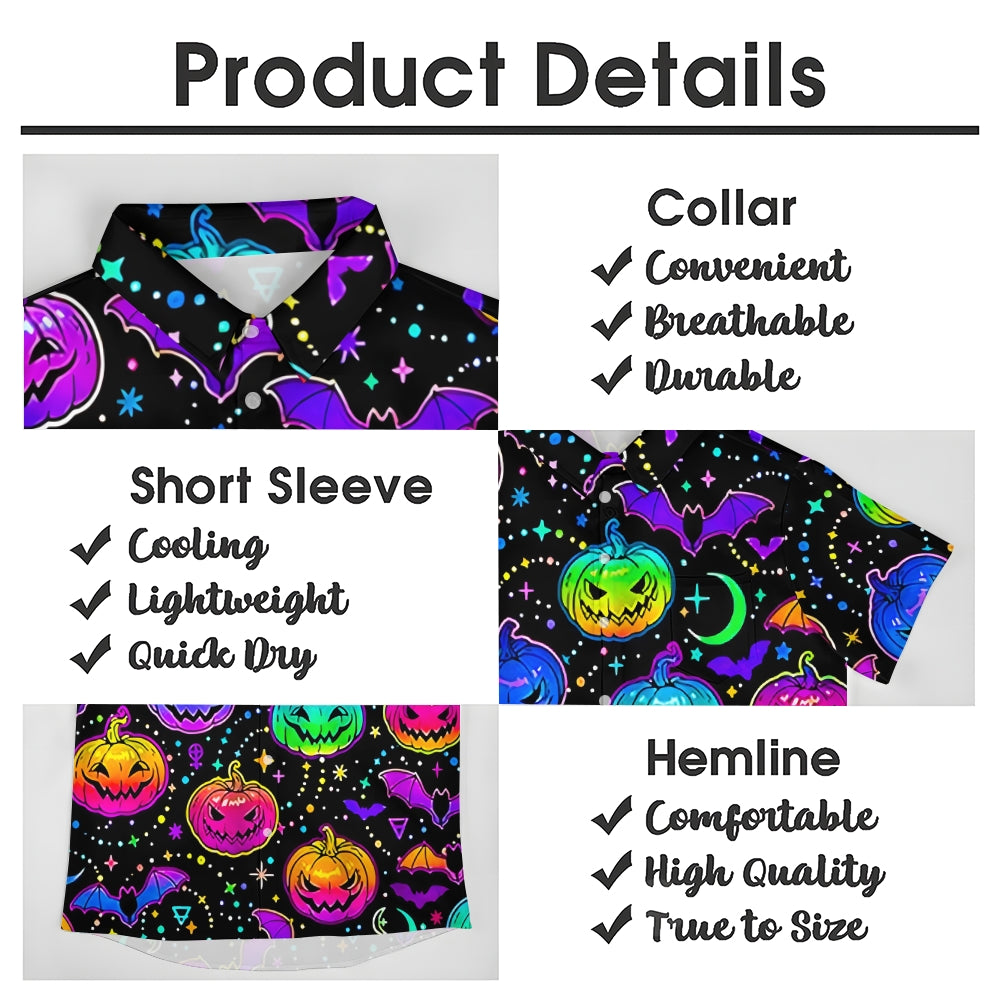 Halloween Colorful Pumpkin Casual Large Size Short Sleeve Shirt 2407005440