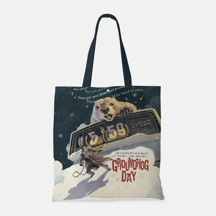 Groundhog Day Cartoon Print Tote Bag