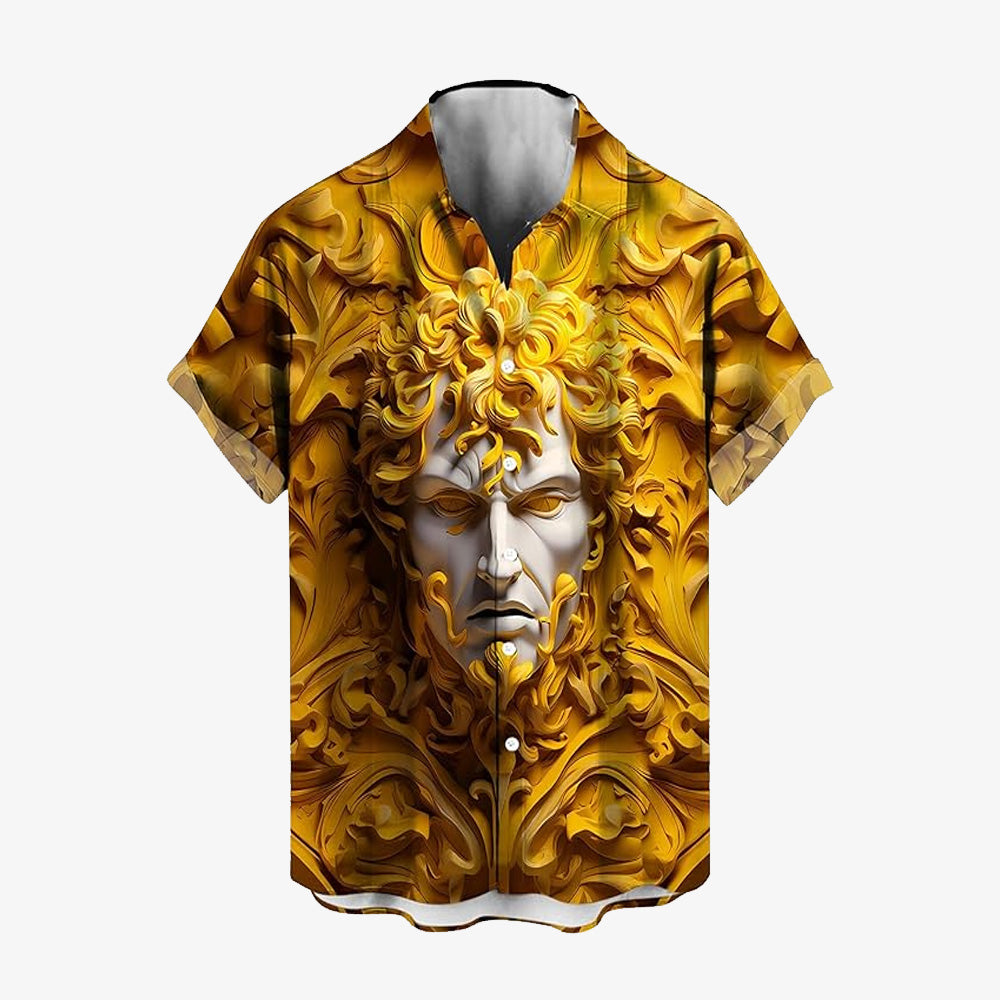 Baroque Gold Art Deco Print Casual Short Sleeve Shirt 2406000715