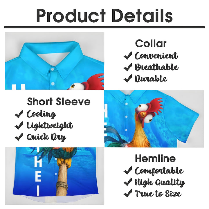 Funny Rooster Cartoon Print Short Sleeve Shirt 2410002328