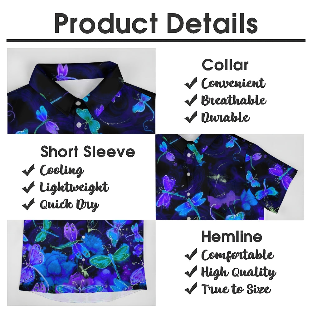 Dragonfly Art Gradient Print Casual Short Sleeve Shirt 2408004661