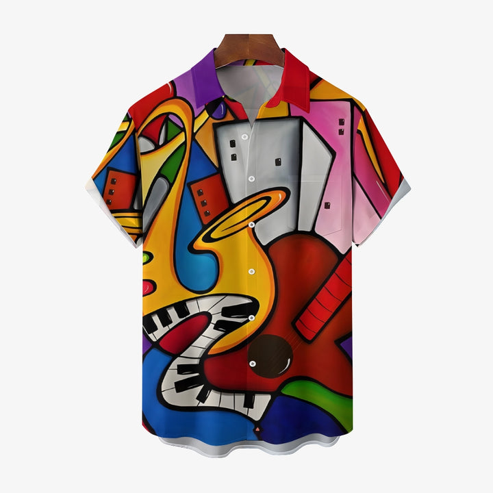 Musical Instruments Abstract Geometric Casual Short Sleeve Shirt 2408002258