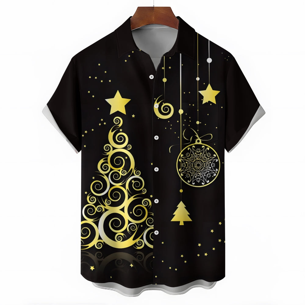 Christmas Tree Star Print Short Sleeve Shirt 2409010799