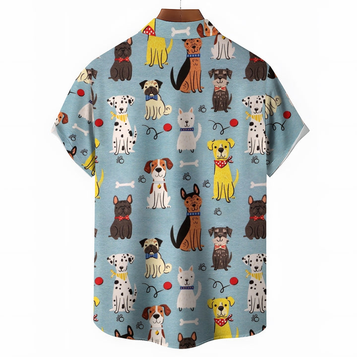 Dogs Cartoon Casual Large Size Short Sleeve Shirt 2407004410