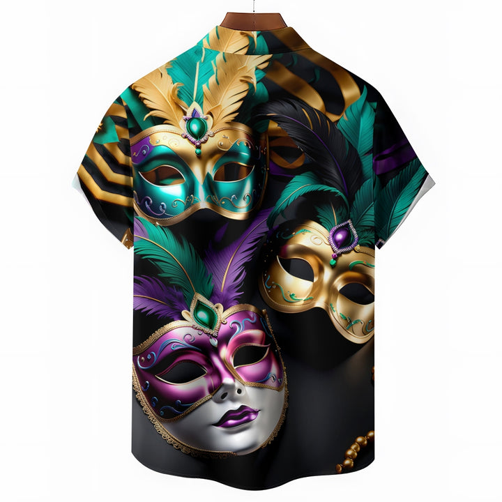 Mardi Gras Carnival Mask Casual Short Sleeve Shirt 2412003201