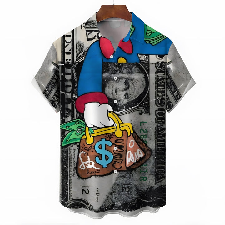 Men's Cartoon Dollar Money Print Casual Short Sleeve Shirt 2405000715