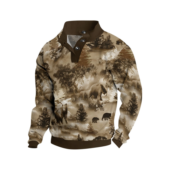 Bear In The Forest Button Printed Casual Long Sleeve Sweatshirt 2410003415