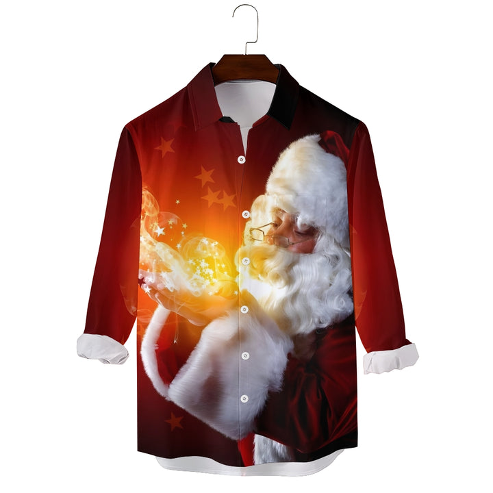 Christmas Santa Claus Shining Star Printed Long Sleeve Shirt 2411003322