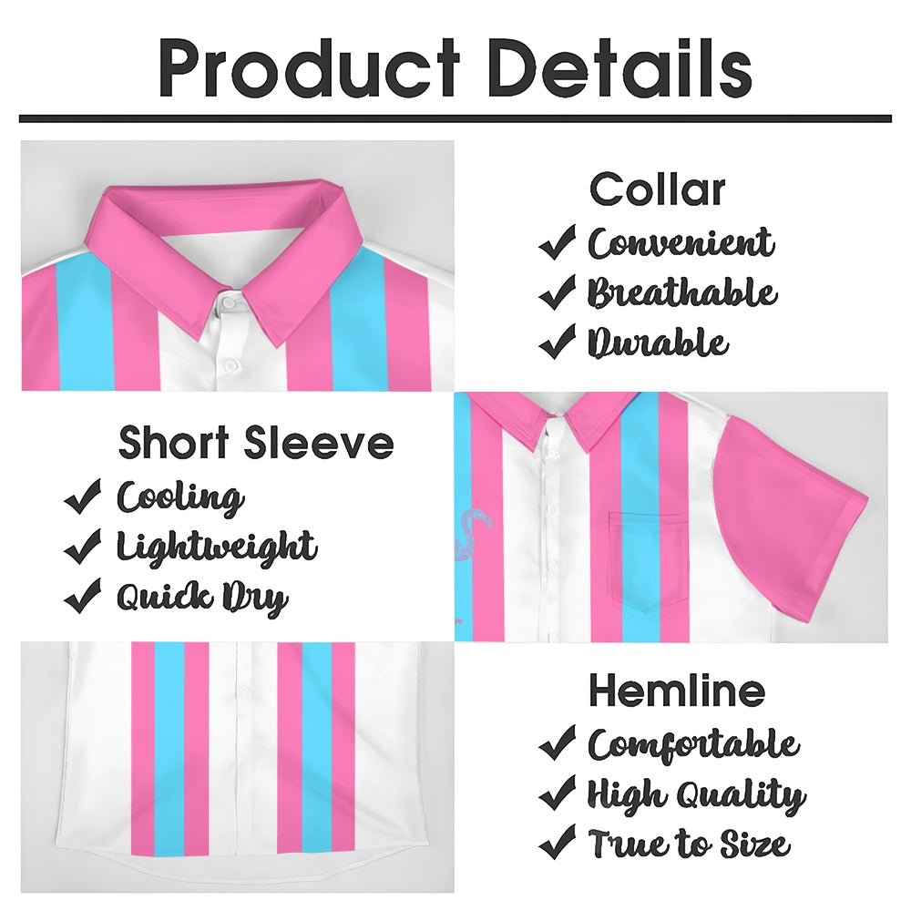 Flamingo Stripe Print Casual Bowling Shirt 2410005839