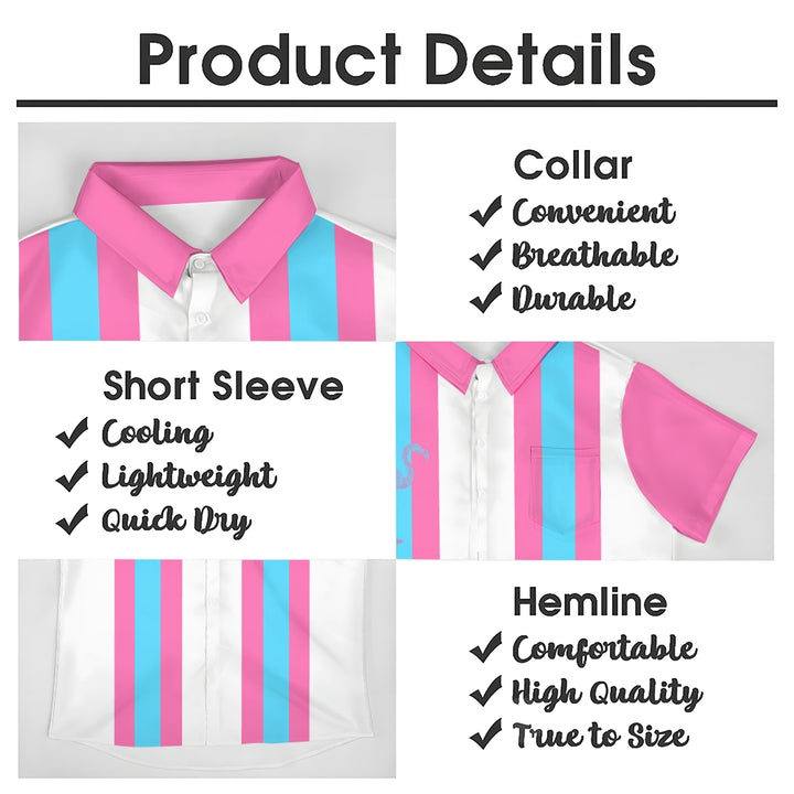 Flamingo Stripe Print Casual Bowling Shirt 2410005839