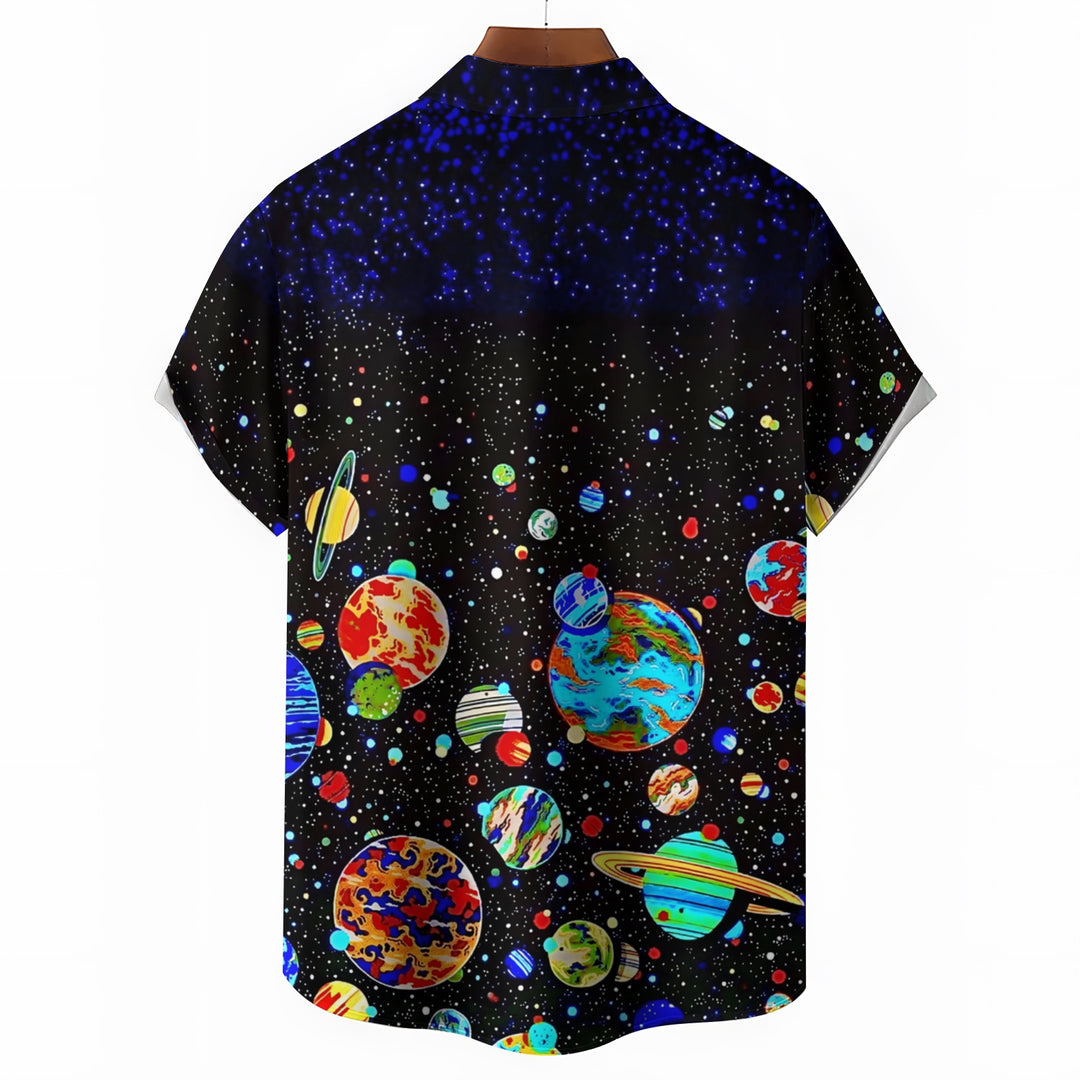 Men's Space Planet Print Casual Short Sleeve Shirt 2404000451