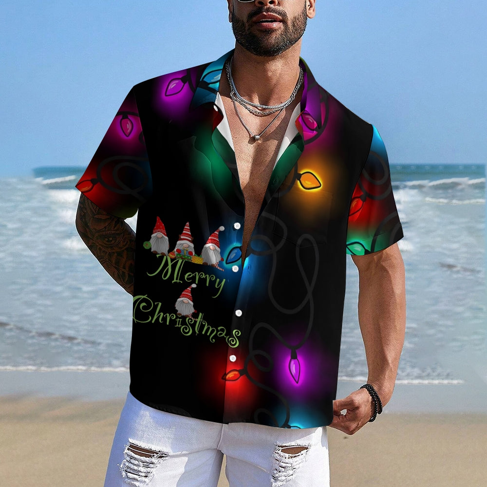 Merry Christmas Lantern Print Casual Short Sleeve Shirt 2412005340