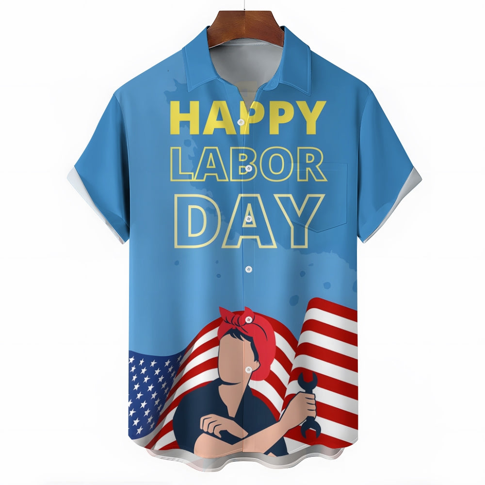 US Labor Day Casual Large Size Short Sleeve Shirt 2408000368