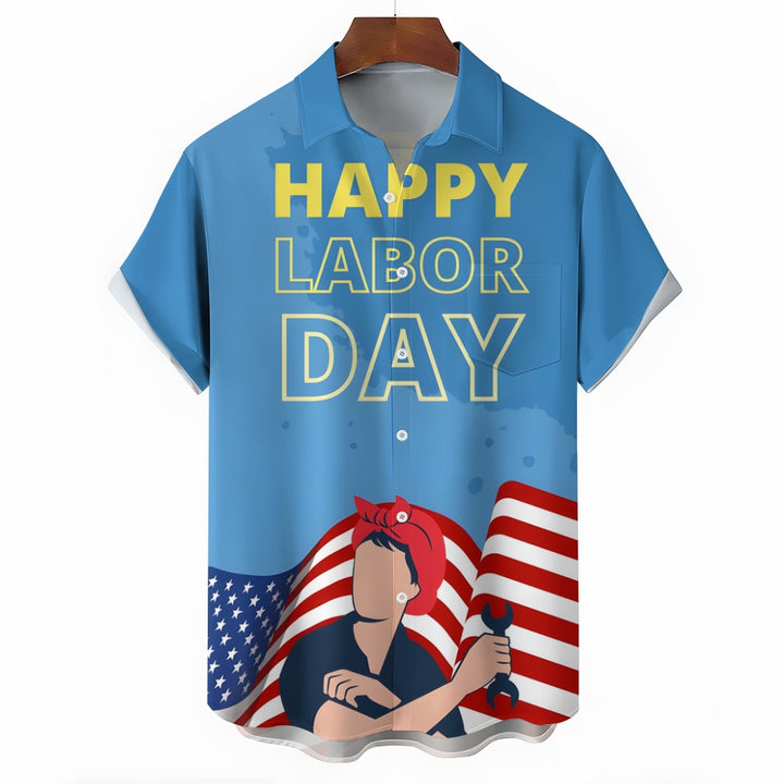 US Labor Day Casual Large Size Short Sleeve Shirt 2408000368