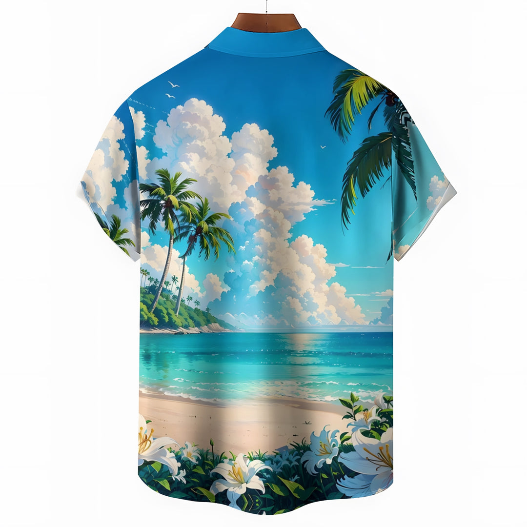 Beach Landscape Print Casual Short Sleeve Shirt 2404000187