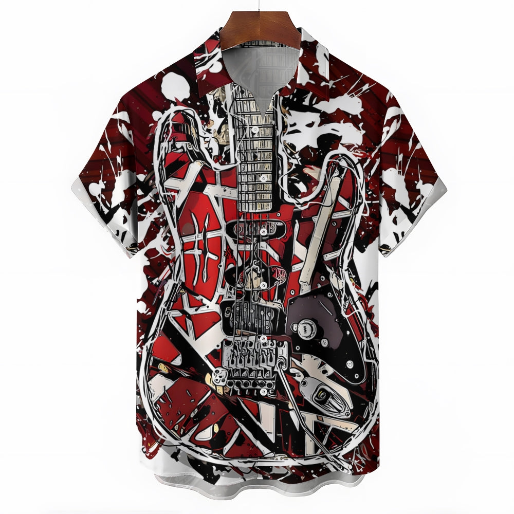 Vintage Classic Electric Guitar Frankenstrat Print Short Sleeve Shirt 2404000642