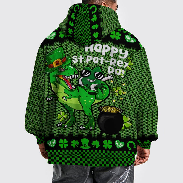 Plue Size Happy St. Patrick's Day Dinosaur Printed Hoodies 2411009041