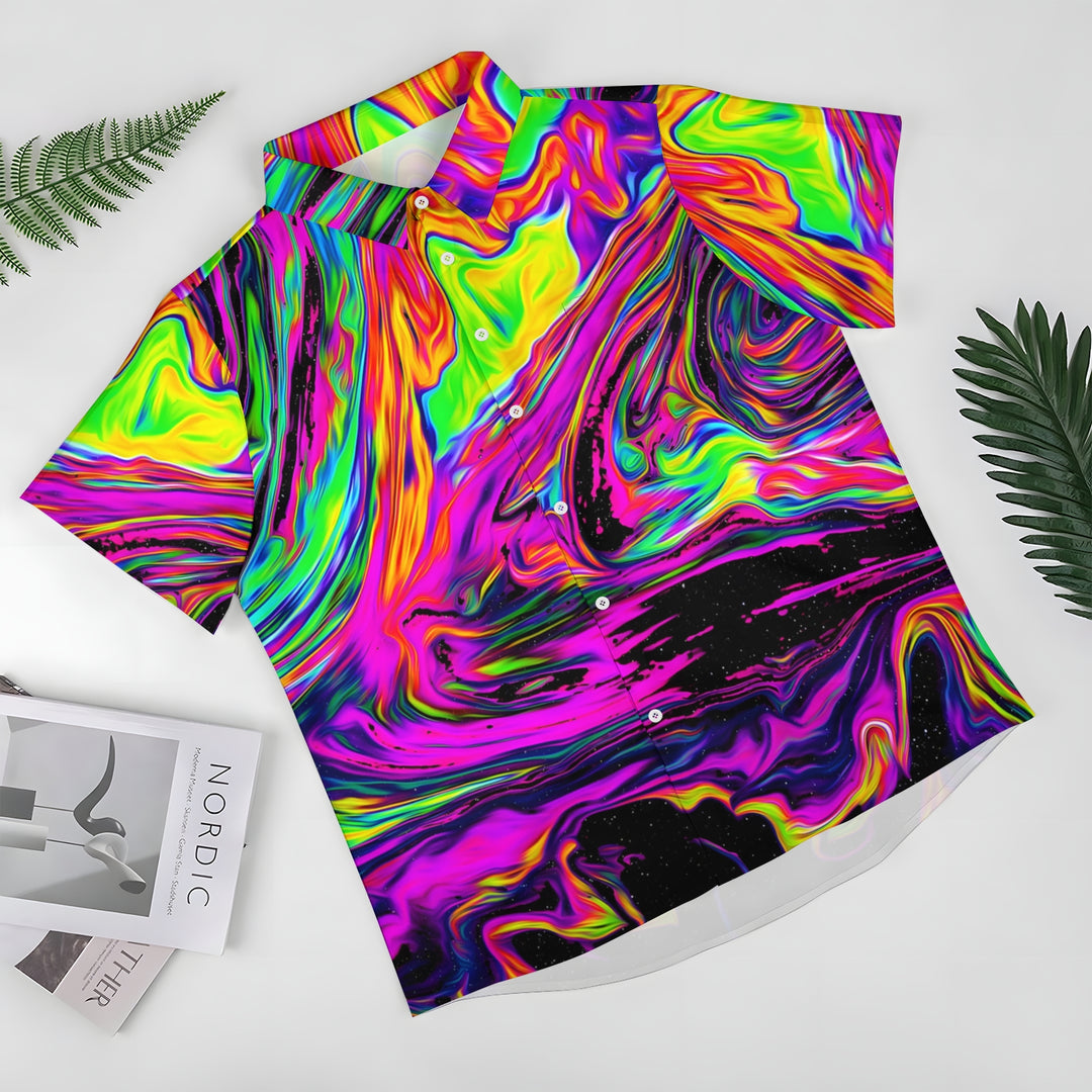 Men's Colorful Fluid Art Print Short Sleeve Shirt 2404001898