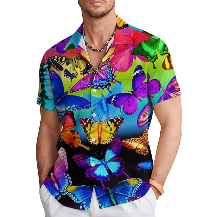 Colorful Butterfly Print Casual Oversized Short Sleeve Shirt 2407005199