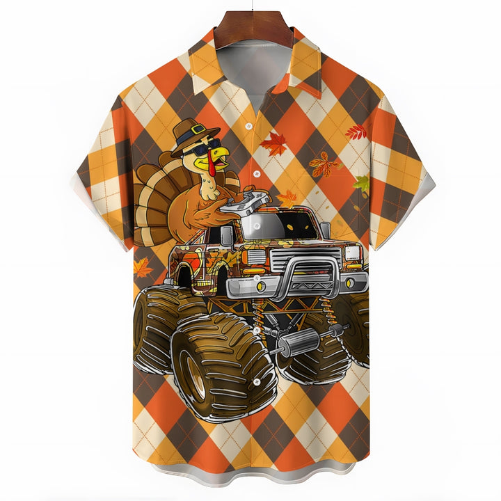 Thanksgiving Turkey Driving a Pickup Truck l Short Sleeve Shirt 2410001938