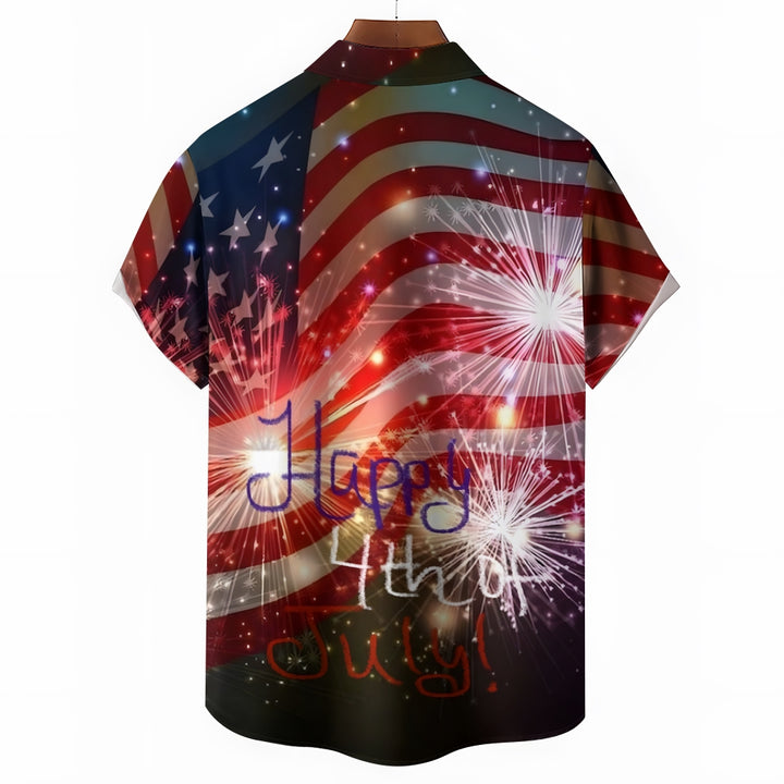 Independence Day Patriotic Print Casual Short Sleeve Shirt 2408002699